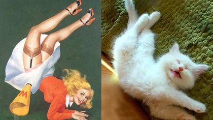 Pisicile, în ipostaze inedite: Feline care imită fetele sexy din vechile reclame FOTO