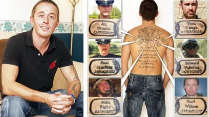 Impresionant: Şi-a tatuat pe spate numele camarazilor ucişi în Irak şi Afganistan GALERIE FOTO