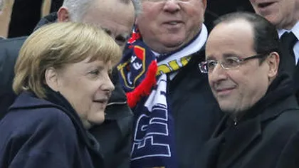 Angela Merkel şi Francois Hollande au serbat prietenia la meci, pe stadion