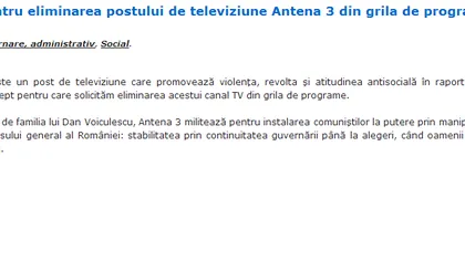 Sute de petiţii online pentru eliminarea postului Antena 3, adresate CNA
