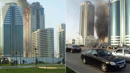 O clădire de aproximativ 40 de etaje a luat foc în capitala Ceceniei FOTO&VIDEO