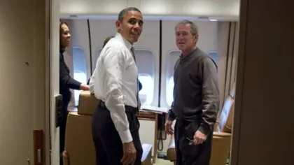 Imagini inedite din Air Force One: Soţii Bush, Obama şi Hillary Clinton FOTO