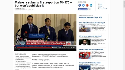 Avionul malaezian dispărut: PRIMUL RAPORT a fost finalizat, dar rămâne SECRET