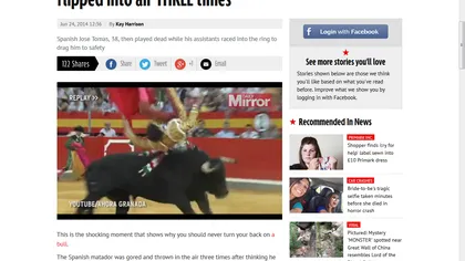Un matador a fost ÎMPUNS de TAUR şi ARUNCAT de trei ori prin aer, dar a supravieţuit VIDEO