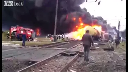 EXPLOZIE PUTERNICĂ în Ucraina, după ce mai multe vagoane cu petrol au luat foc VIDEO