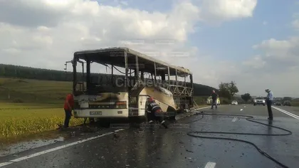 Accident GRAV la Cluj: Un autocar s-a făcut scrum VIDEO