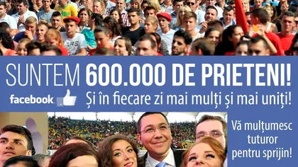 Un nou record pentru Victor Ponta - a depășit 600.000 de fani pe Facebook