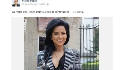 ŞOC! Inna si Victor Ponta, schimb de replici pe Facebook! Inna ii ureaza succes lui Ponta!