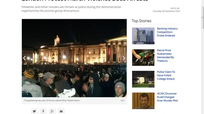 Proteste violente la Londra. Activiştii anticapitalişti Anonymous au condus amplele manifestaţii VIDEO