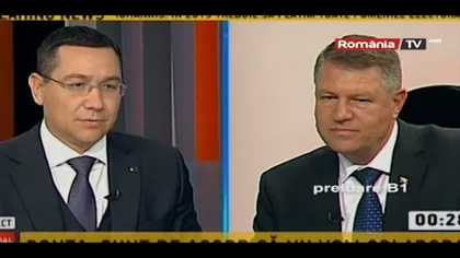 Moment FUNNY la dezbaterea PONTA-IOHANNIS: Îi daţi domnului Ponta 30 de secunde? Iohannis: NU, nu-i dau VIDEO