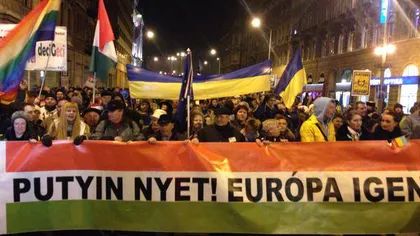Budapesta: Miting de protest faţă de preşedintele rus: Putin, NIET!, Europa, YES!