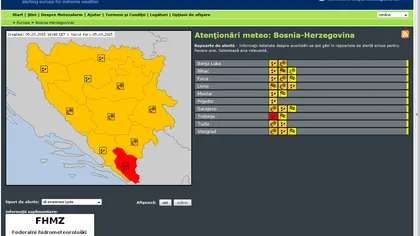 Atenţionare MAE român: Cod PORTOCALIU de ninsori şi cod ROŞU de ploi în Bosnia şi Herţegovina
