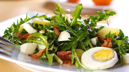 REŢETA ZILEI. Salată de primăvară, cu păpădie, arpagic şi tarhon