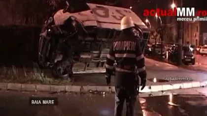 Accident grav în Baia Mare: O maşină de transport valori a fost lovită în plin şi s-a răsturnat