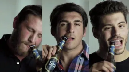 EXPERIMENT pentru iubitorii de alcool. Mai mulţi bărbaţi şi-au implantat DESFĂCĂTOARE de BERE în gură VIDEO