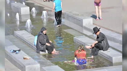 Imagini uluitoare în Cluj-Napoca: Pirandele au confundat o fântână arteziană cu o baie publică FOTO