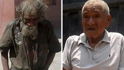 SCHIMBARE RADICALĂ a unui bătrân cerşetor, după ce a fost spălat şi hrănit de oamenii din oraş FOTO