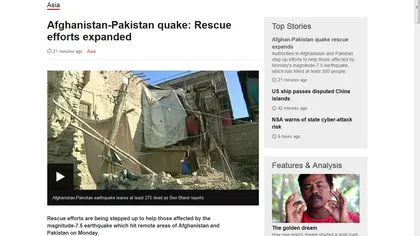 Seismul produs în Afganistan şi Pakistan a făcut peste 300 de morţi. Operaţiunile de salvare continuă