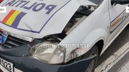 Accident cu maşina poliţiei, în Iaşi. Echipajul se afla în misiune VIDEO