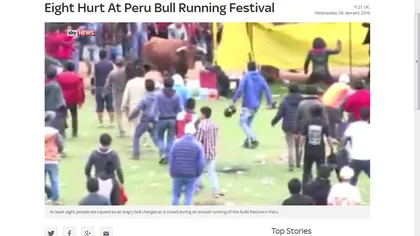Un taur furios a rănit mai multe persoane la un festival tradiţional din Peru VIDEO