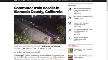 Tren deraiat în California: Cel puţin 14 persoane au fost rănite, patru fiind în stare gravă