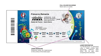 UEFA a dezvăluit aspectul biletelor pentru EURO 2016. Cum arată tichetul pentru ROMÂNIA-FRANŢA