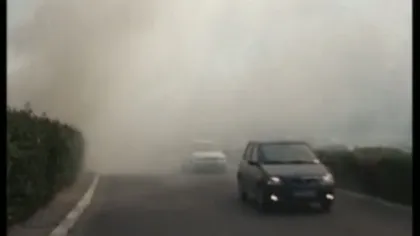 Accident în lanţ pe DN1 B din cauza fumului dens de la un incendiu de vegetaţie