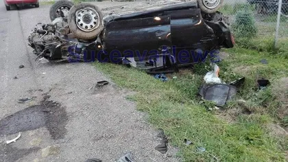 Accident TERIBIL în Suceava. O maşină s-a răsturnat, ocupanţii au scăpat ca prin minune