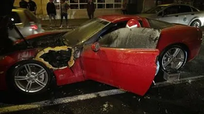 Maşina de zeci de mii de euro a fiului unui interlop din Brăila a fost cuprinsă de flăcări VIDEO