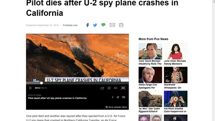 Avion prăbuşit în California. Unul dintre piloţi a murit