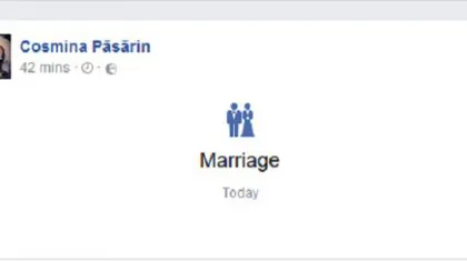 Cosmina Păsărin s-a căsătorit. Anunţul, făcut pe Facebook