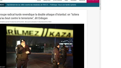 Grupul militant kurd TAK a revendicat atentatul de sâmbătă, din zona stadionului din Istanbul
