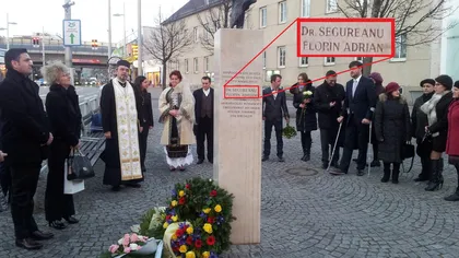 Numele lui Florin Secureanu, fostul director de la Spitalul Malaxa, scris greşit pe soclul statuii lui Eminescu de la Viena