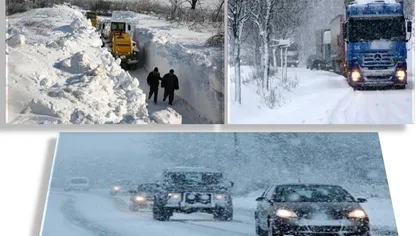 Restricţii pe mai multe drumuri naţionale din cauza ninsorii viscolite. Porturile la Marea Neagră, închise
