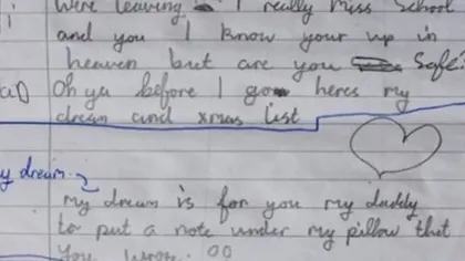 Un băieţel a trimis o scrisoare în ceruri, unde se află tatăl său