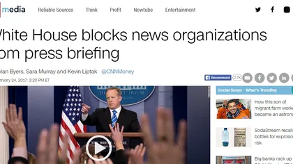 Casa Albă a interzis accesul CNN, New York Times şi Politico la o întâlnire cu presa