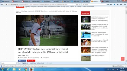 Tânărul mort în accidentul de la Călan era fotbalist. Avea doar 20 de ani
