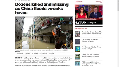 Inundaţiile din China au făcut prăpăd. Bilanţul victimelor este de 27 de morţi şi 8 dispăruţi