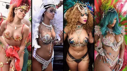 Rihanna, apariţie trăsnet la carnavalul din Barbados. Părţile intime îi sunt acoperite doar de bijuterii şi pene FOTO