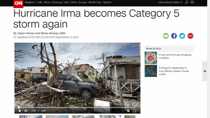 Uraganul Irma din Cuba revine la categoria 5, maximă. Specialiştii l-au poreclit 