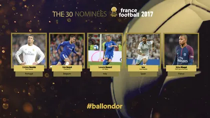 Balonul de Aur 2017. A fost anunţată lista nominalizaţilor. Cine sunt cei 30 de fotbalişti