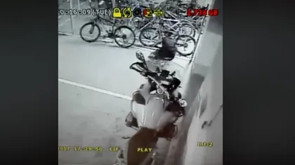 Un hoţ, filmat în timp ce fură o bicicletă dintr-o clădire de birouri din Timişoara VIDEO