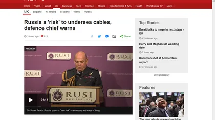 Armata britanică avertizează: Rusia poate distruge cabluri submarine de telecomunicaţii. Consecinţe catastrofale