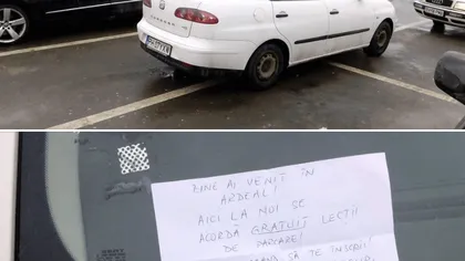 Mesaj FABULOS al unui braşovean către un prahovean care a parcat pe patru locuri. Ce bilet i-a lăsat în parbriz FOTO