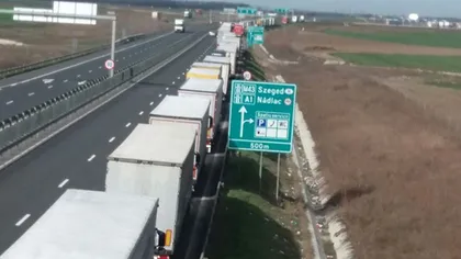 Coloane de camioane la ieşirea din ţară prin principalele vămi de la graniţa cu Ungaria