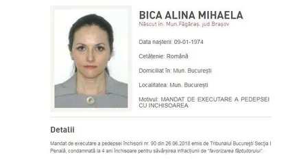 Alina Bica a fost dată oficial în urmărire generală de Poliţia Română