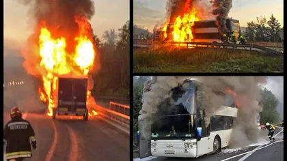 Un autocar românesc a explodat pe o autostradă din Austria