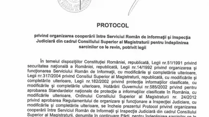 Inspecţia Judiciară a publicat protocolul cu SRI