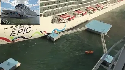 Un vas de croazieră cu 1.000 de pasageri a intrat în derivă în port şi a distrus un chei VIDEO