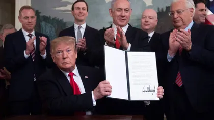 Trump şi Netanyahu au semnat decretul de recunoaştere asupra Înălţimilor Golan